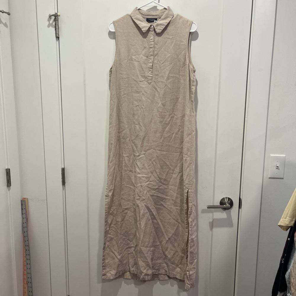 The Limited America Tan 100% Linen Sleeveless Maxi Dress Collared Size 14